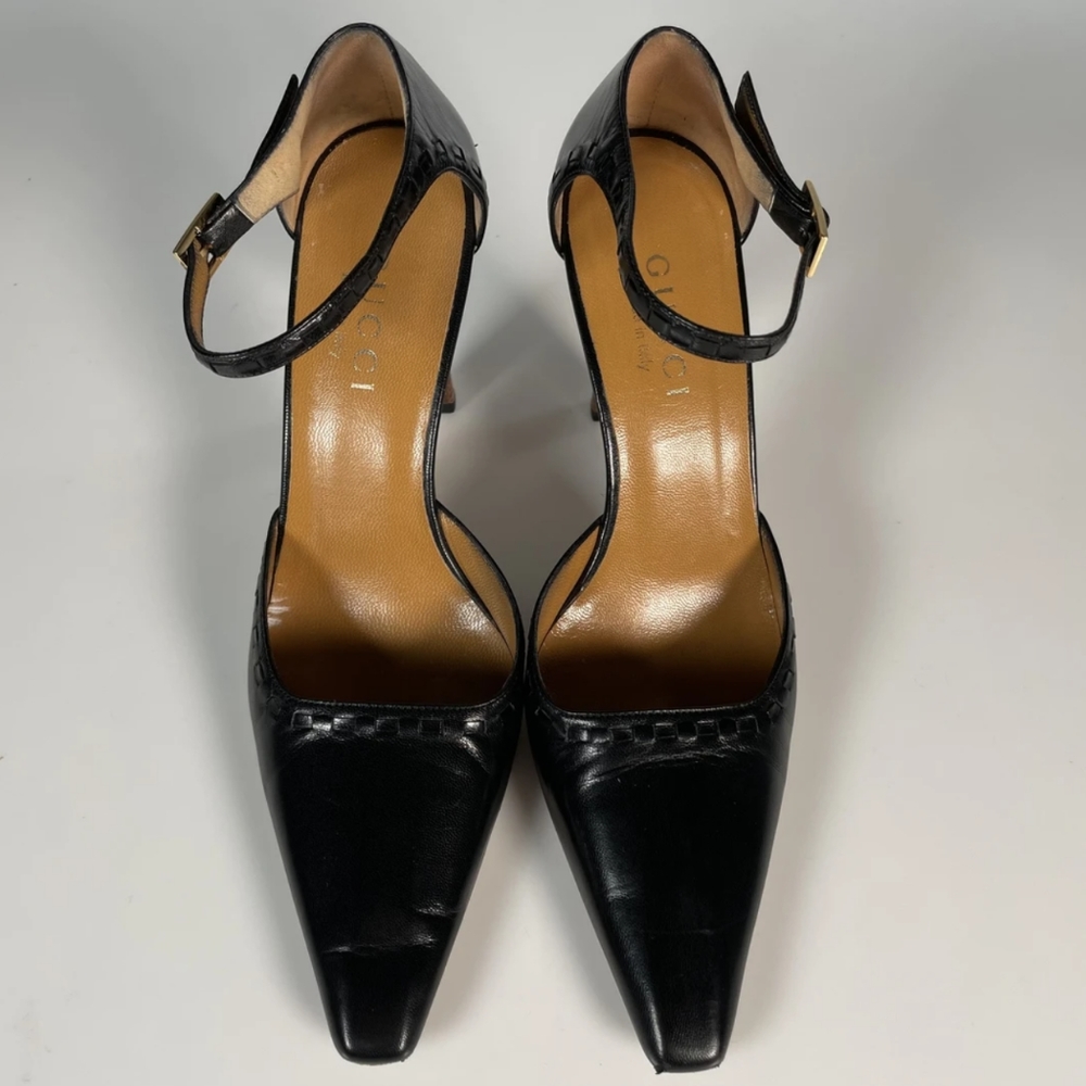 Gucci Black Leather Ankle Strap Heels - US W 6